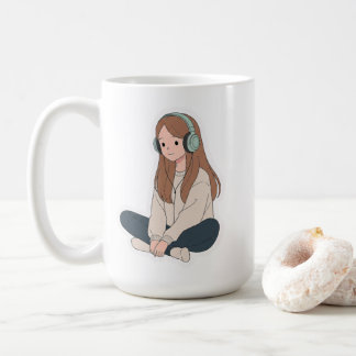 Mug Fille Lo-Fi avec écouteurs – Vibes Chill Pastel