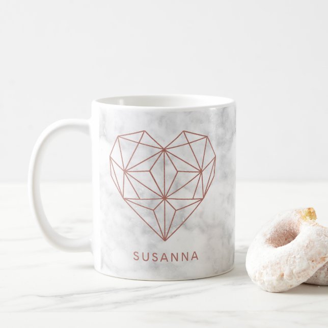 Mug Fille Marbre et Rose Gold Foil Coeur géométrique (Avec donut)