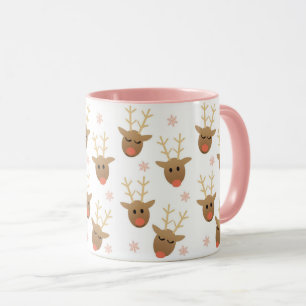 Mug Fille Noël Reindeer Snowflakes Motif Gold