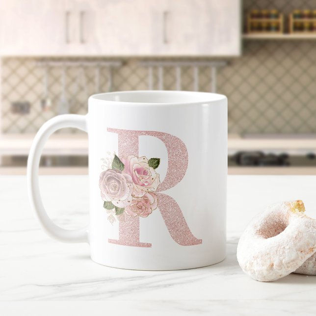 Mug Fille Pale Rose Parties scintillant or Floral R Mo (Créateur téléchargé)