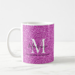 Mug Fille Parties scintillant rose chaud Nom du monogr