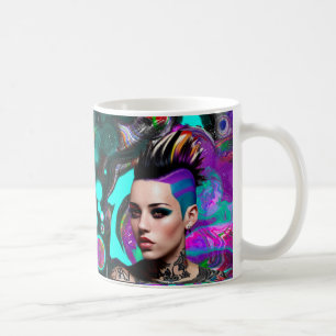 Mug Fille punk Mohawk Art abstrait