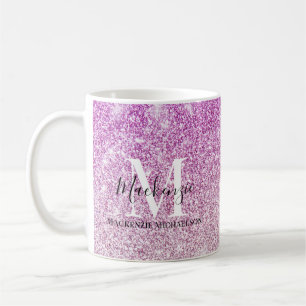 Mug Fille rose Ombre Parties scintillant Nom du monogr