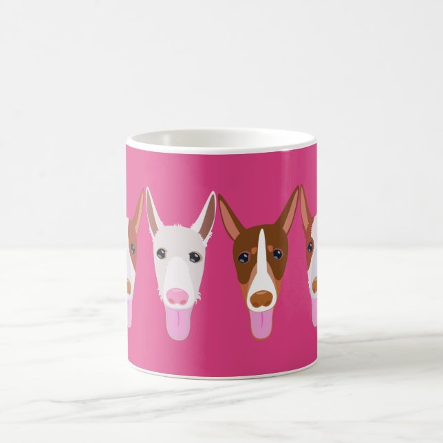 Mug Fille rose Podenco Dog Visages de dessin (Centre)