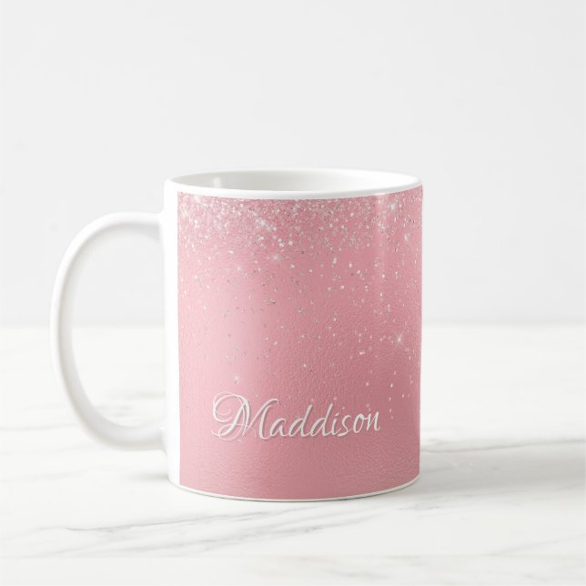 Mug Fille Rose rose Parties scintillant argent Nom per (Gauche)
