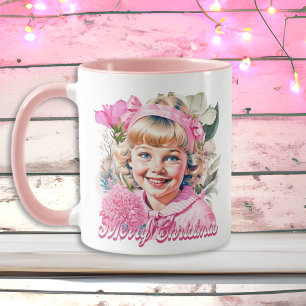 Mug Fille Rose Vintage Fleurie Joyeux Noël