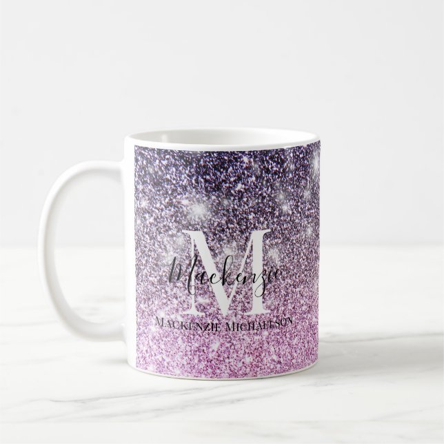 Mug Fille rose violet Ombre Parties scintillant Nom du (Gauche)