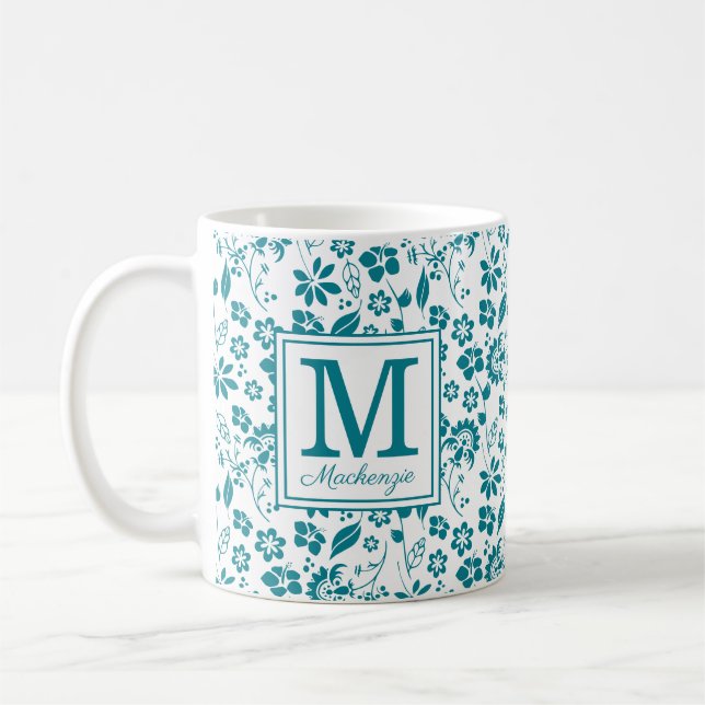 Mug Fille Turquoise Turquoise Fleurs Tropicales Monogr (Gauche)