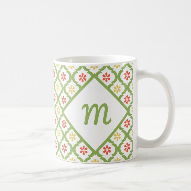 Mug Fille vert Quatrefoil mignonne Daisées et Monogram (Droite)