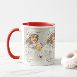 Mug Fille victorienne de Noël vintage avec poupée dans