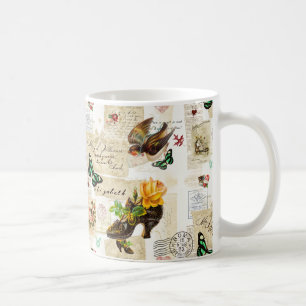 Mug Fille Vintage Ephemera Fashion Collage Avec Nom