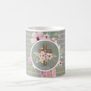 Mug Filles Croix Florale Bautizo Baptême rose Fleurs