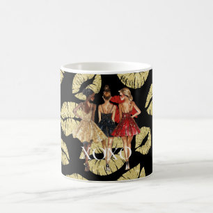 Mug Filles en robes noires rouges glamour doré baiser