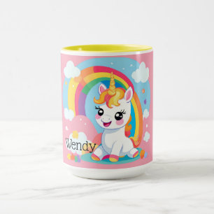Mug Fille's mignon Unicorn arc-en-ciel Nom personnalis