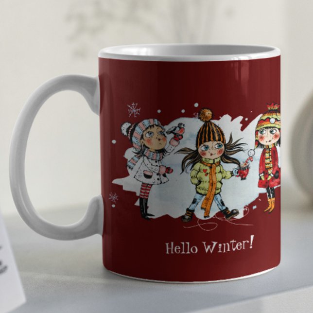 Mug Filles mignonnes en hiver avec bonhomme de neige d (Créateur téléchargé)