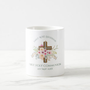 Mug Filles Première Sainte Communion Croix Florale Cus