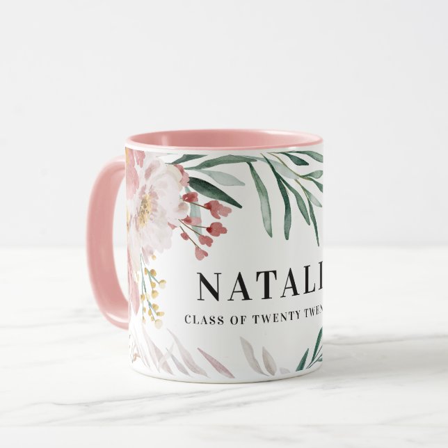 Mug Fillette aquarelle florale rose chic graduation (Devant gauche)