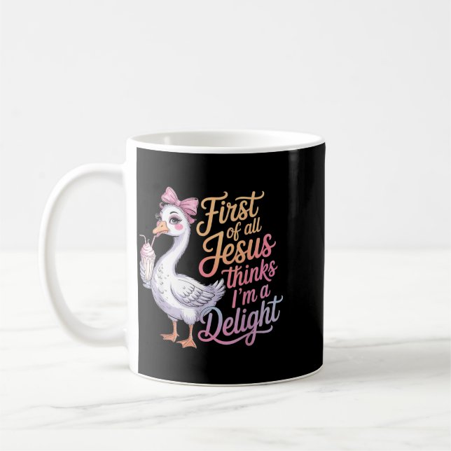Mug First Of Jesus Thinks A Delight Funny Goose Meme (Gauche)