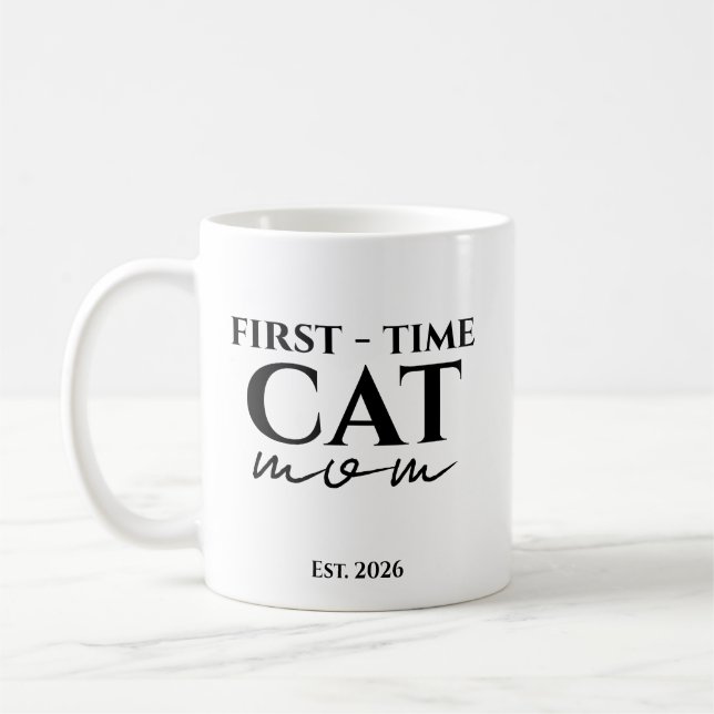 Mug First Time Cat Mom Est. Year Personalized Text (Gauche)