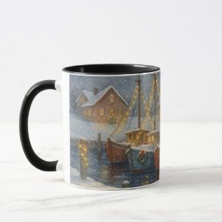 Mug Fishing Boats in Harbor Christmas
