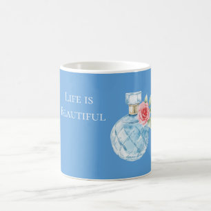 Mug Flacon de Parfum Rose Bleu Aqua Blanc
