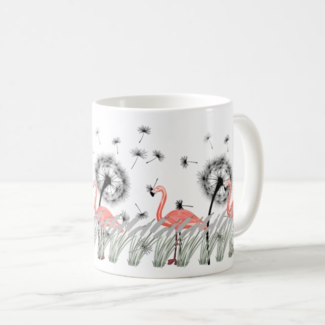 Mug Flamant rose animé avec Dandelion & Grass de rosea (Devant droit)