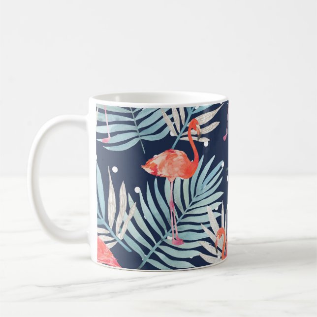Mug Flamant rose Aquarelle : Pink Tropical Elegance. (Gauche)