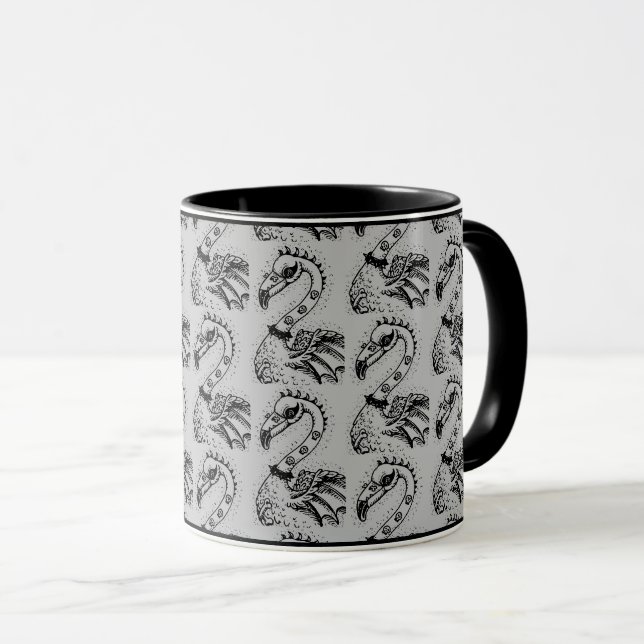 MUG FLAMANT ROSE DE ROCKER GOTH PUNK, HAULEURS, CHEVEU (Devant droit)