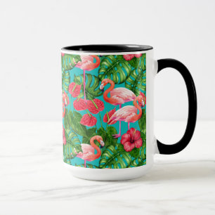 Mug Flamant rose et aquarelle du jardin tropical