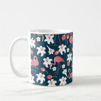 Mug Flamant rose et Lilies Tropical vintage sans coutu