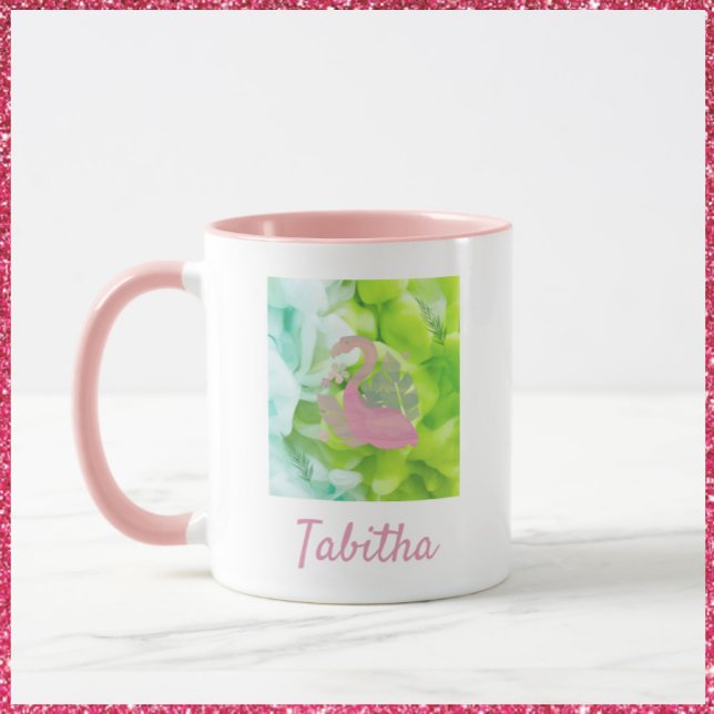 Mug Flamant rose et palmes rose et vert tropicale (Créateur téléchargé)