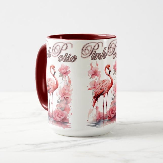 Mug Flamant rose expressif | Aquarelle et art floral (Devant gauche)