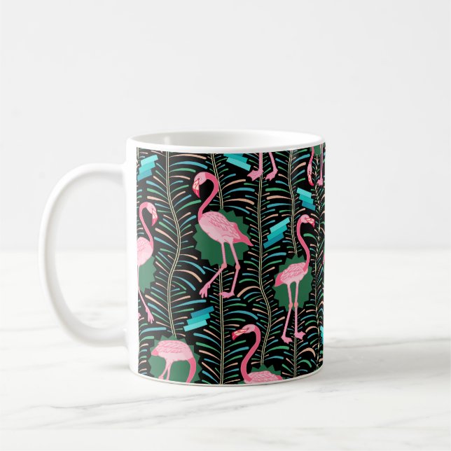 Mug Flamant rose Oiseaux 20s Déco Ferns Motif Black Gr (Gauche)