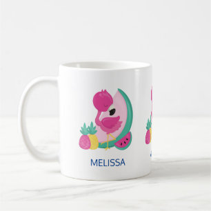 Mug Flamant rose rose avec pastèque et ananas
