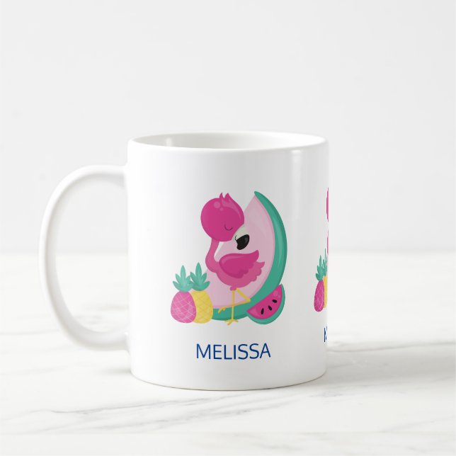 Mug Flamant rose rose avec pastèque et ananas (Gauche)