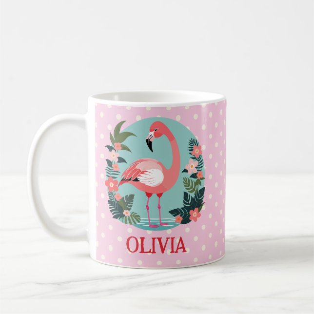 Mug Flamant rose rose carton mignon et Pois (Gauche)