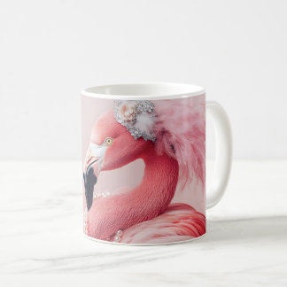 Mug Flamant rose rose élégant avec perles et plumes