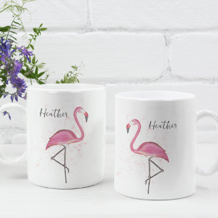 Mug Flamant rose rose élégant Moderne Calligraphie ten