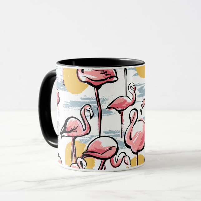 Mug Flamant rose rose et coucher de soleil | Tango tro (Devant gauche)
