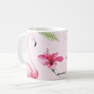Mug Flamant rose rose Hibiscus tropical Plaisir floral