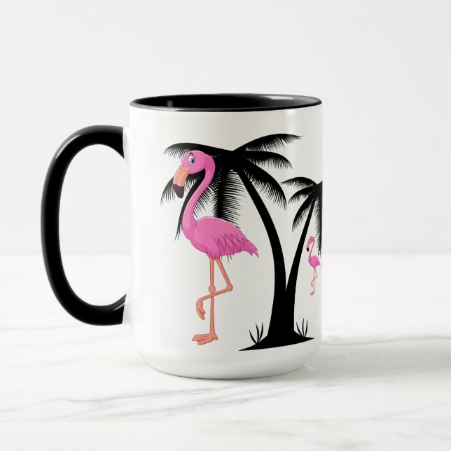 Mug Flamant rose rose marchant par le palmier noir (Gauche)