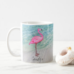 Mug Flamant rose rose personnalisé Plage de sable trop