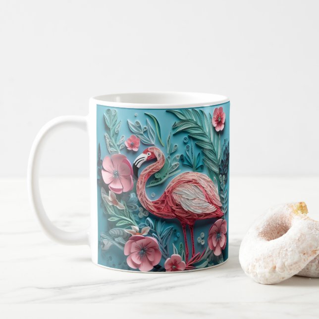 Mug Flamant rose rose tropicale imprimé 3D (Avec donut)