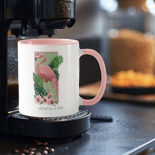 Mug Flamant Rose Tropical Feuilles de Palmier Vert Lil