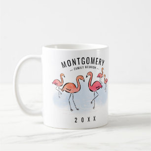 Mug Flamant rose tropical Nom du monogramme Famille R