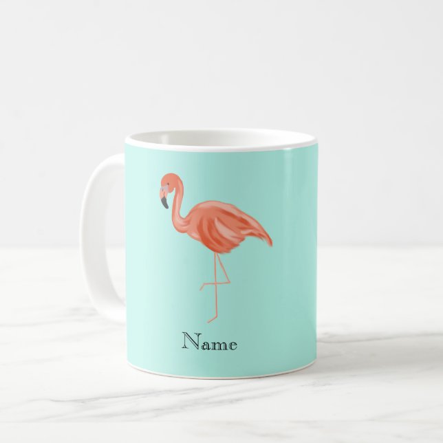 Mug Flamant rose tropical personnalisé (Devant gauche)
