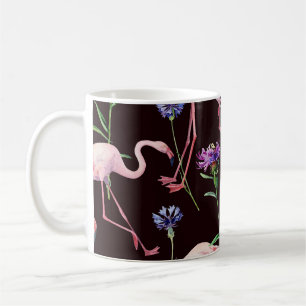 Mug Flamants d'aquarelle et fleurs sauvages motif.