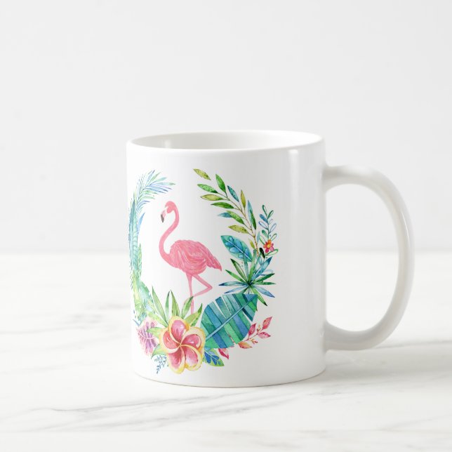 Mug Flamants roses roses et fleurs tropicales couronne (Droite)