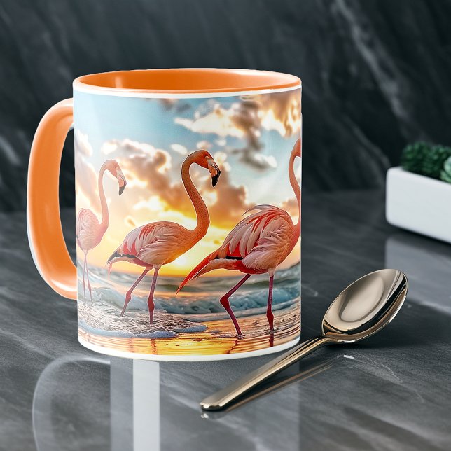 Mug Flamants roses roses Ocean Beach Sunset (Créateur téléchargé)