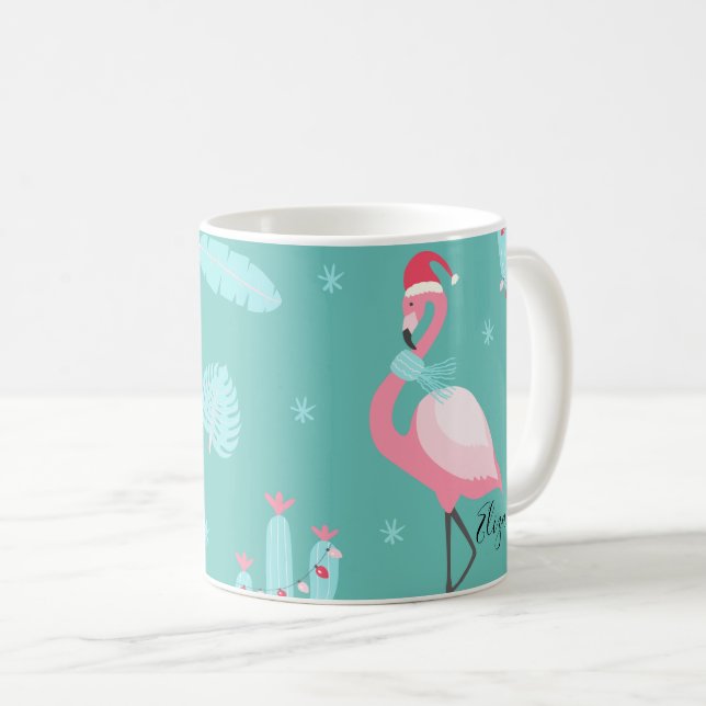 Mug Flamants roses Santa Hat présente des flocons de n (Devant droit)